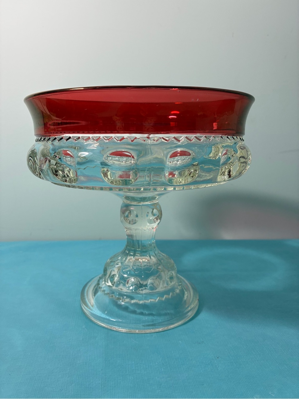 Vintage Indiana Glass Kings Crown Thumbprint Ruby Flash Pedestal Compote